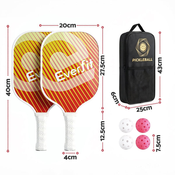 Everfit Fiberglass Pickleball Paddle Set With Honeycomb Core & Bag Orange Racquets