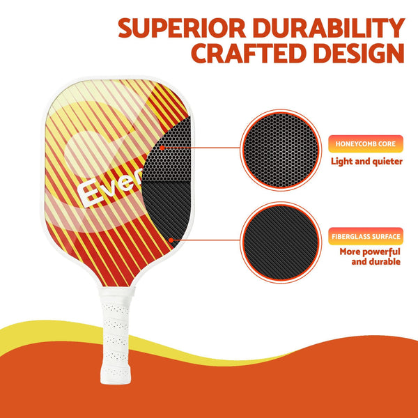 Everfit Fiberglass Pickleball Paddle Set With Honeycomb Core & Bag Orange Racquets