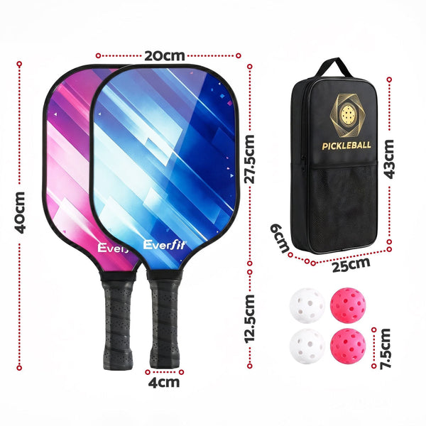 Everfit Fiberglass Pickleball Paddle Set With Honeycomb Core & Bag Racquets