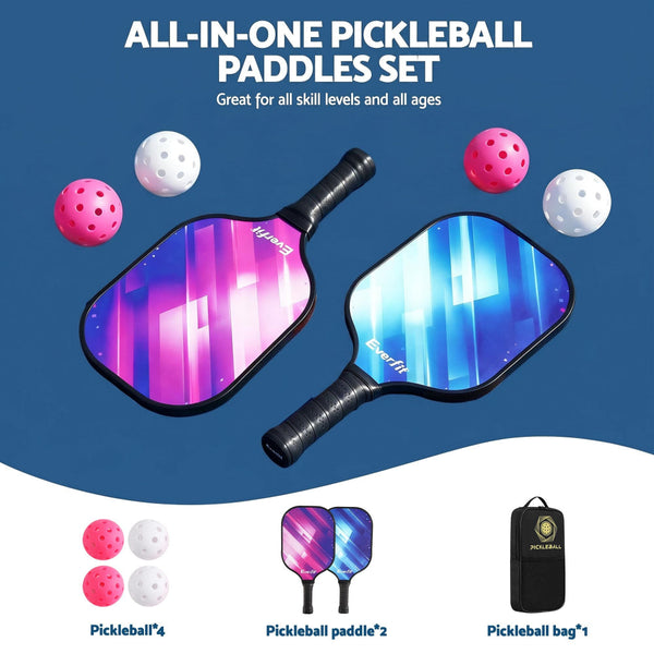 Everfit Fiberglass Pickleball Paddle Set With Honeycomb Core & Bag Racquets