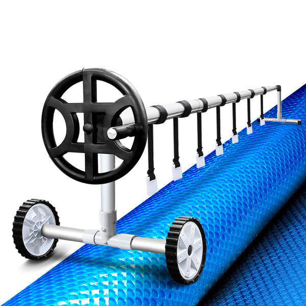 Aluminium Pool Roller With 10 Metre By 4 500 Micron Blue Solar Cover Pool Covers