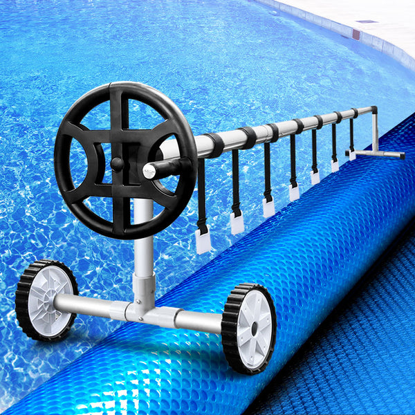 Aluminium Pool Roller With 10 Metre By 4 500 Micron Blue Solar Cover Pool Covers