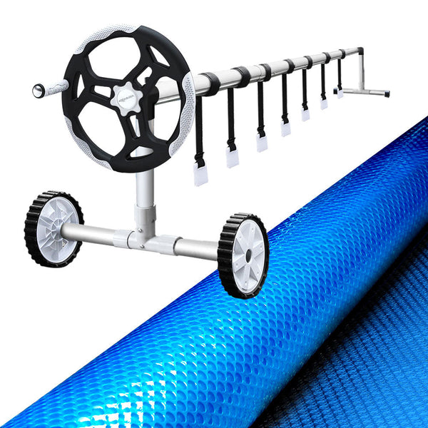 Aluminium Pool Roller With 10 Metre By 4 500 Micron Blue Solar Cover Pool Covers