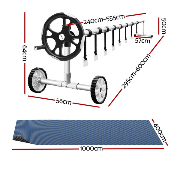 Aqua Buddy Pool Cover 600 Micron 10X4m W/ Roller 5.55M Swimming Pools Black Solar Blanket Pool Covers
