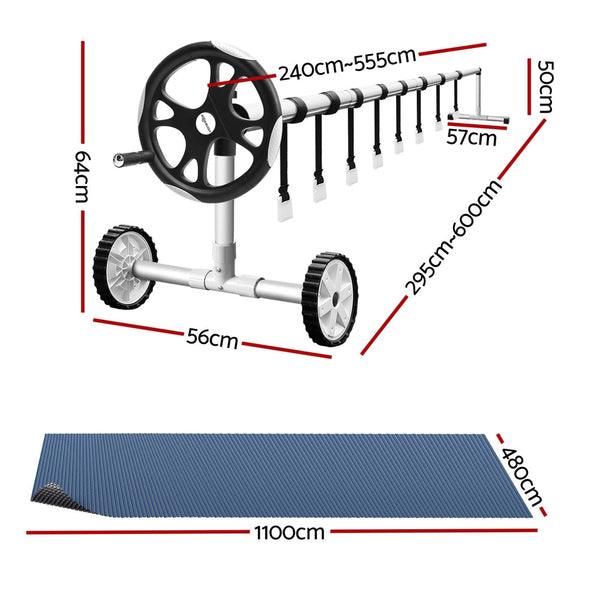 Aqua Buddy Pool Cover 600 Micron 11X4.8M W/ Roller 5.55M Swimming Pools Black Solar Blanket Pool Covers