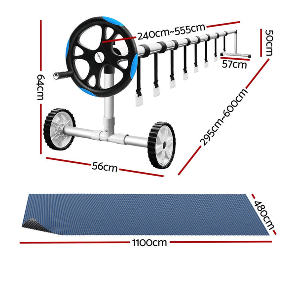 Aqua Buddy Pool Cover 600 Micron 11X4.8M W/ Roller 5.55M Black Solar Blanket Pool Covers