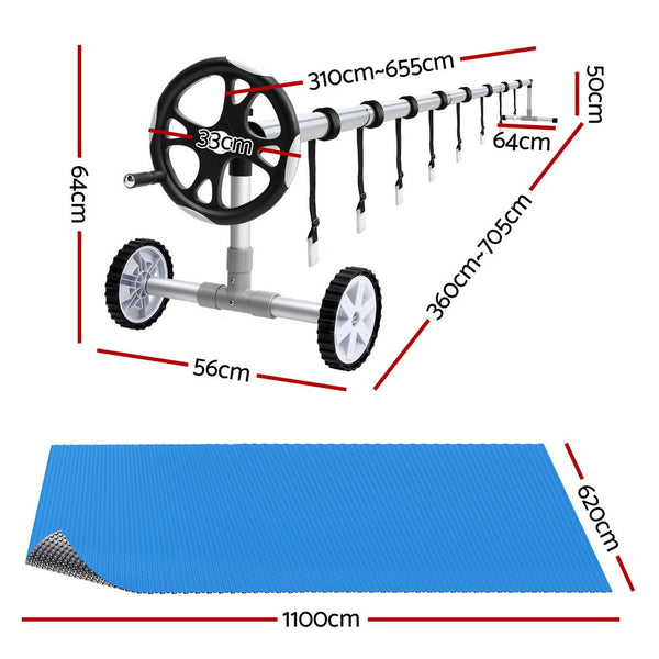 Aqua Buddy Pool Cover 600 Micron 11X6.2M W/ Roller 6.55M Swimming Pools Solar Blanket Pool Covers