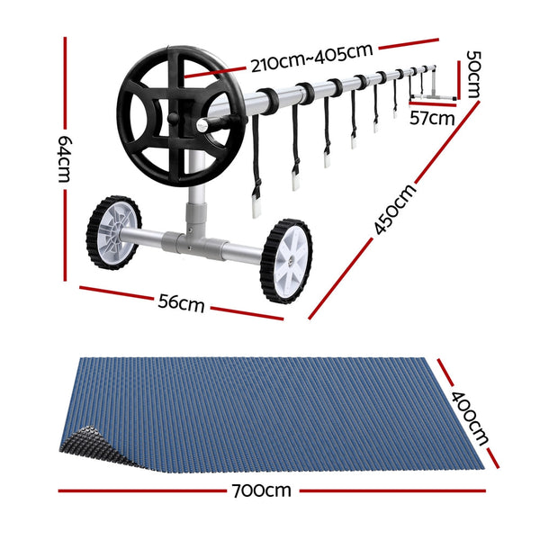 Aqua Buddy Pool Cover 600 Micron 7X4m W/ Roller 4M Swimming Pools Black Solar Blanket Pool Covers