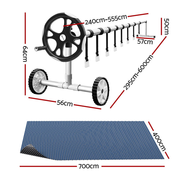 Aqua Buddy Pool Cover 600 Micron 7X4m W/ Roller 5.55M Swimming Pools Black Solar Blanket Pool Covers