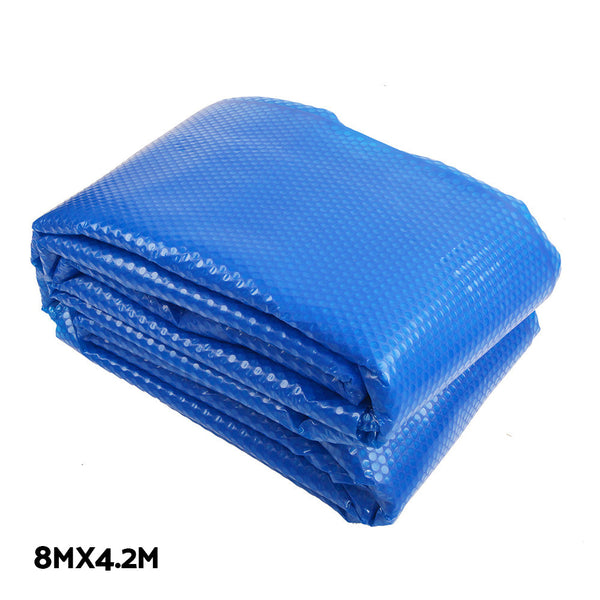 Aquabuddy Pool Cover 500 Micron 8X4.2M Silver Swimming Solar Blanket 5.5M Blue Roller Pool Covers