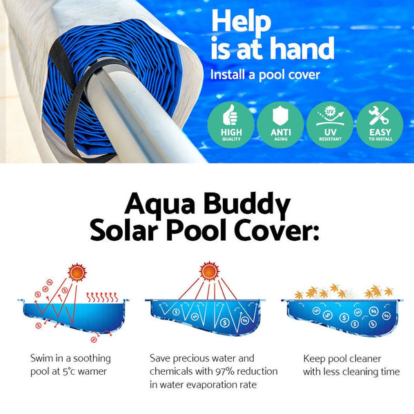 Aquabuddy Pool Cover 8X4.2M 400 Micron Swimming Solar Blanket 5.5M Roller Blue Pool Covers
