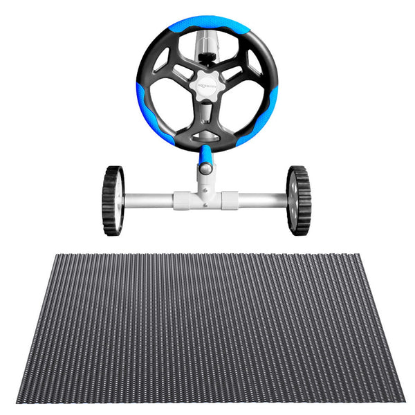 Aqua Buddy Pool Cover 600 Micron 8.5X4.2M W/ Blue Roller 5.55M Black Solar Blanket Pool Covers
