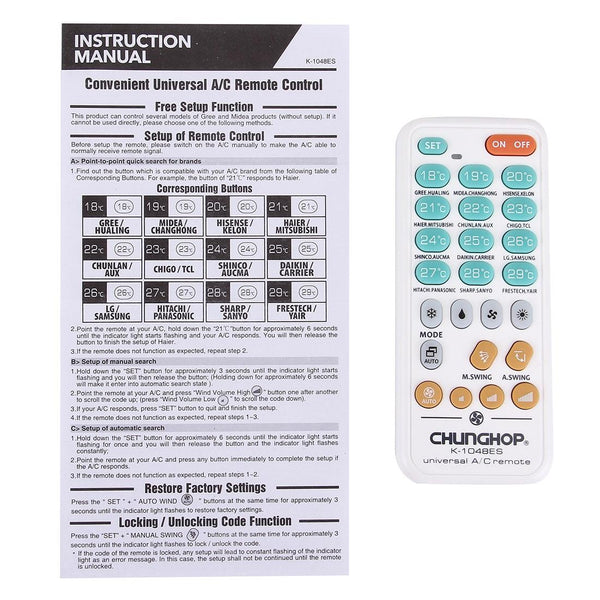 Universal Air Conditioner Remote Control K1048es For Multiple Brands Portable Air Conditioners