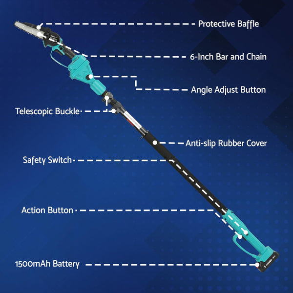 Giantz Telescopic Pole Chainsaw 6 Inch Cordless Tree Trimmer Kit 20V Battery Chainsaws