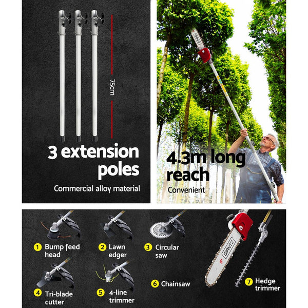 Giantz 40Cc Pole Chainsaw Hedge Trimmer Brush Cutter Whipper Saw 4 Stroke 7 In 1 Hedge Trimmers