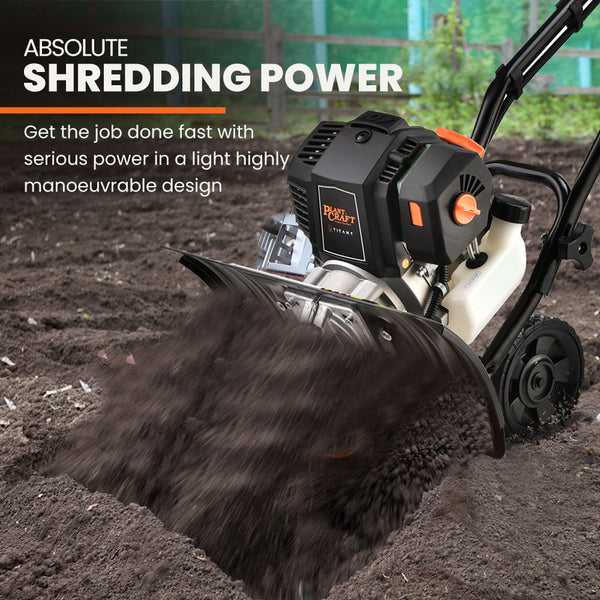 Plantcraft Titan 9 15' 4 Stroke Petrol Handheld Cultivator Tiller Hoes & Cultivators