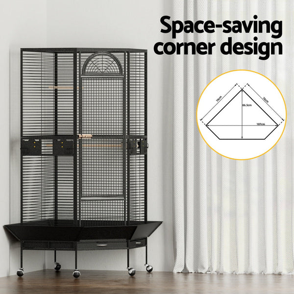 Bird Cages I.Pet Bird Cage Large Jumbo Aviary Budgie Perch Parrot Stand Wheels Corner
