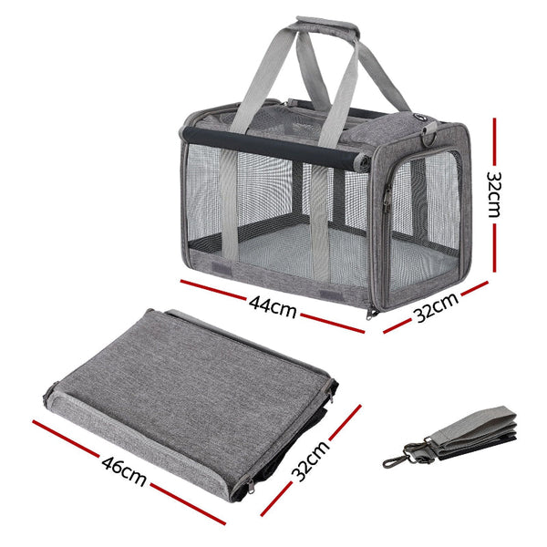 I.Pet Foldable Carrier Bag For Dogs & Cats Grey Pet Transport
