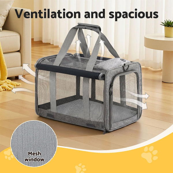 I.Pet Foldable Carrier Bag For Dogs & Cats Grey Pet Transport