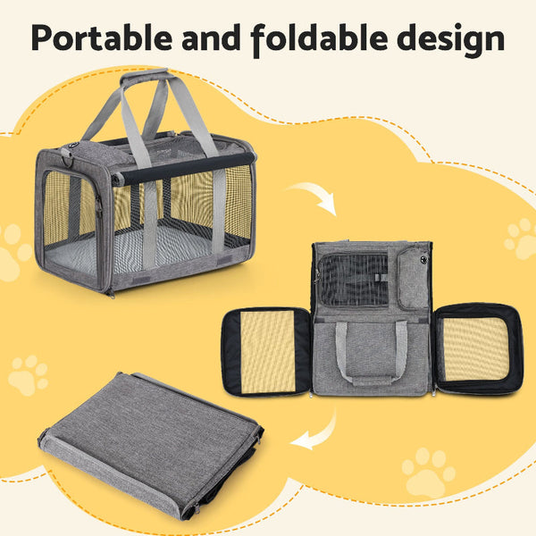 I.Pet Foldable Carrier Bag For Dogs & Cats Grey Pet Transport