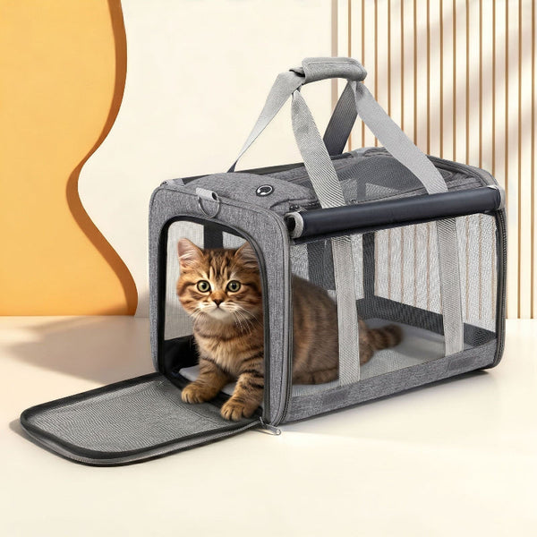 I.Pet Foldable Carrier Bag For Dogs & Cats Grey Pet Transport