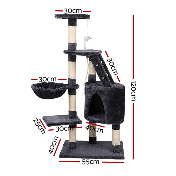 I.Pet Cat Tree 120Cm Tower Scratching Post Scratcher Wood Condo House Bed Toys Furniture & Scratchers