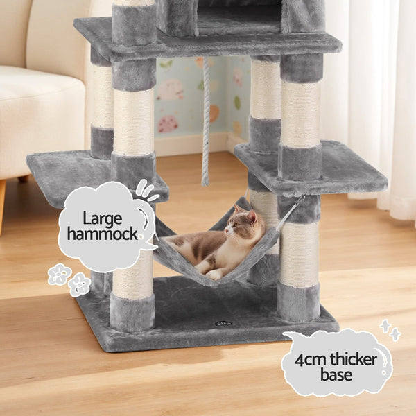 I.Pet Cat Tree 145Cm Tower Scratching Post Trees Scratcher Condo House Light Grey Furniture & Scratchers