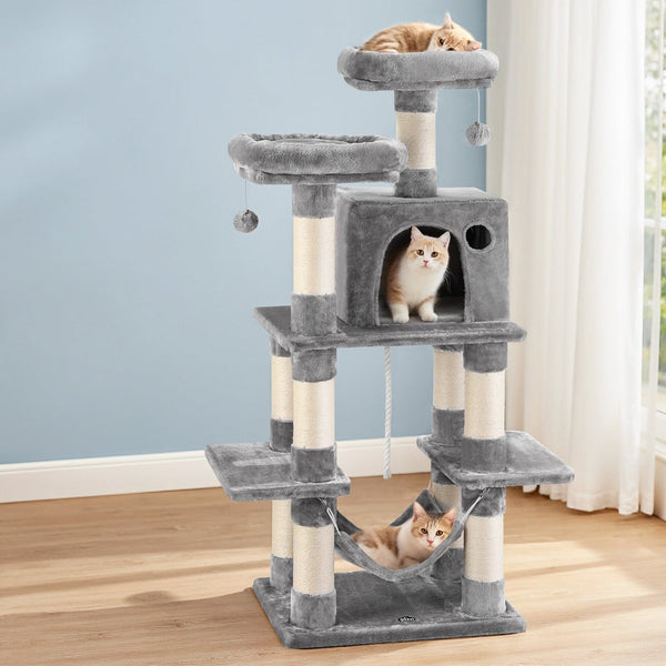 I.Pet Cat Tree 145Cm Tower Scratching Post Trees Scratcher Condo House Light Grey Furniture & Scratchers