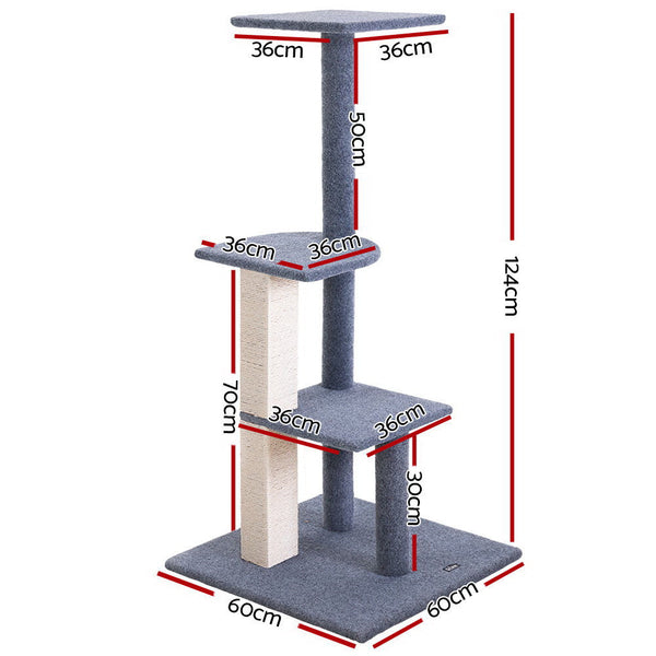 I.Pet Cat Tree 124Cm Scratching Post Tower Scratcher Trees Wood Condo Board Furniture & Scratchers
