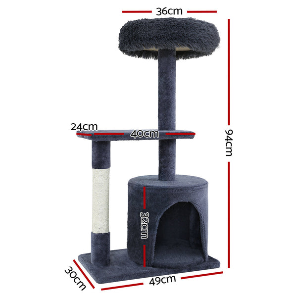 I.Pet Cat Tree 94Cm Scratching Post Tower Scratcher Condo House Wood Trees Grey Furniture & Scratchers
