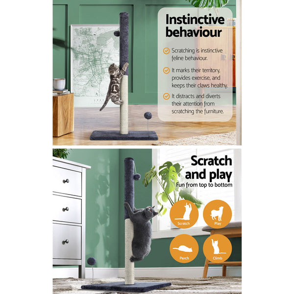 I.Pet Cat Tree 105Cm Scratching Post Scratcher Tower Condo House Hanging Toys Grey Furniture & Scratchers