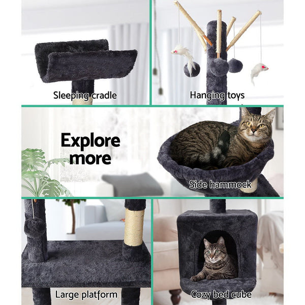 I.Pet Cat Tree 140Cm Tower Scratching Post Scratcher Trees Toys Condo Bed Grey Furniture & Scratchers