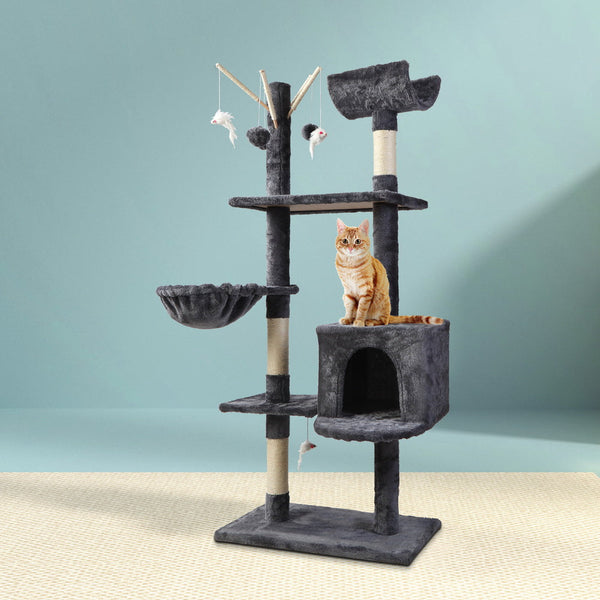 I.Pet Cat Tree 140Cm Tower Scratching Post Scratcher Trees Toys Condo Bed Grey Furniture & Scratchers