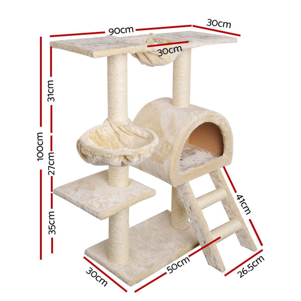I.Pet Cat Tree 100Cm Tower Scratching Post Scratcher Condo House Trees Bed Beige Furniture & Scratchers