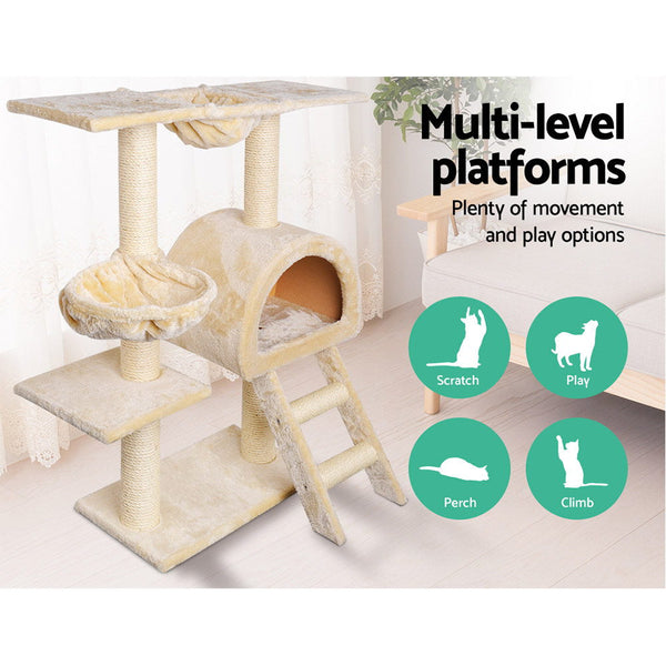 I.Pet Cat Tree 100Cm Tower Scratching Post Scratcher Condo House Trees Bed Beige Furniture & Scratchers