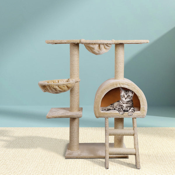 I.Pet Cat Tree 100Cm Tower Scratching Post Scratcher Condo House Trees Bed Beige Furniture & Scratchers