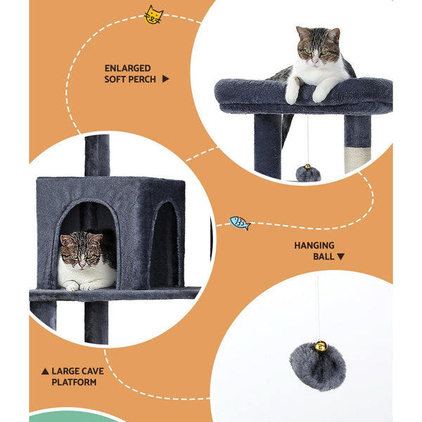 I.Pet Cat Tree Tower Scratching Post Scratcher 138Cm Trees Condo House Grey Furniture & Scratchers