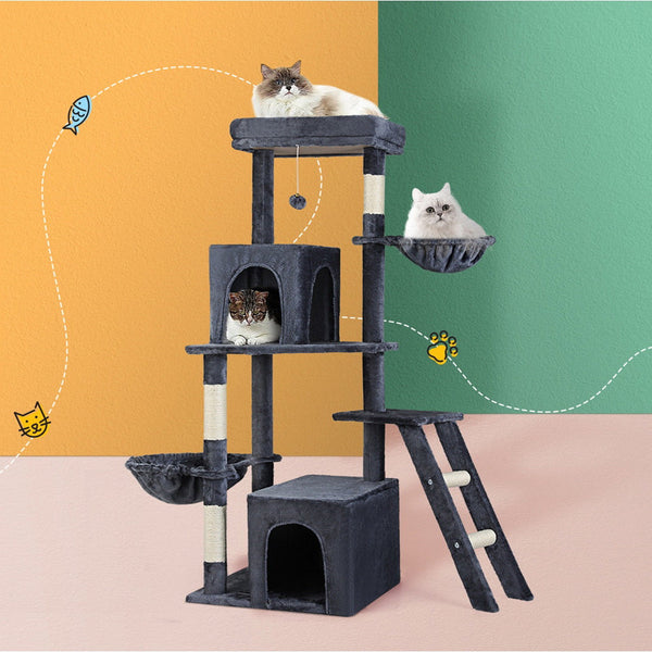 I.Pet Cat Tree Tower Scratching Post Scratcher 138Cm Trees Condo House Grey Furniture & Scratchers
