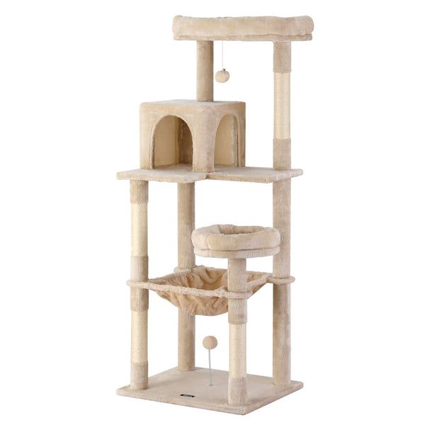 I.Pet Cat Tree 143Cm Tower Scratching Post Trees Scratcher Condo House Beige Furniture & Scratchers