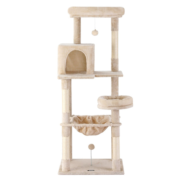 I.Pet Cat Tree 143Cm Tower Scratching Post Trees Scratcher Condo House Beige Furniture & Scratchers