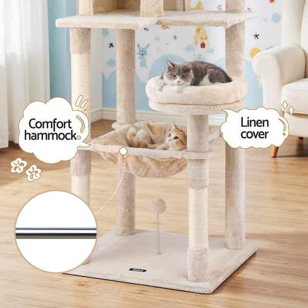 I.Pet Cat Tree 143Cm Tower Scratching Post Trees Scratcher Condo House Beige Furniture & Scratchers