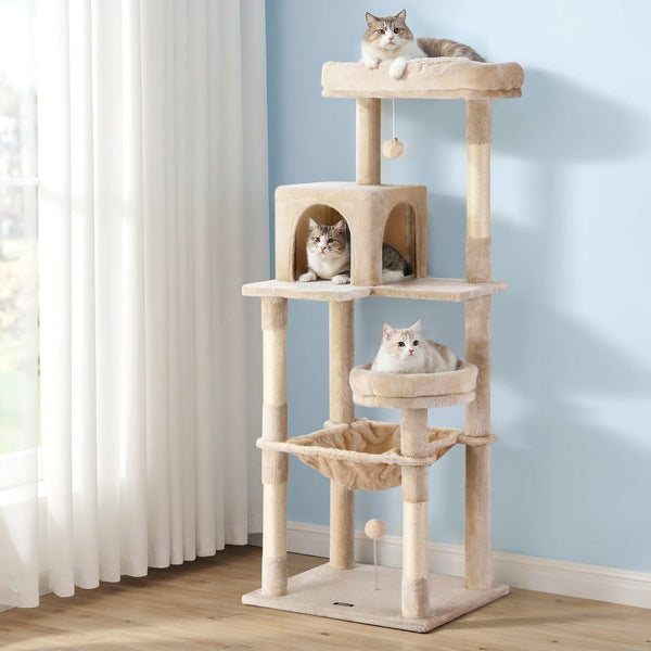 I.Pet Cat Tree 143Cm Tower Scratching Post Trees Scratcher Condo House Beige Furniture & Scratchers