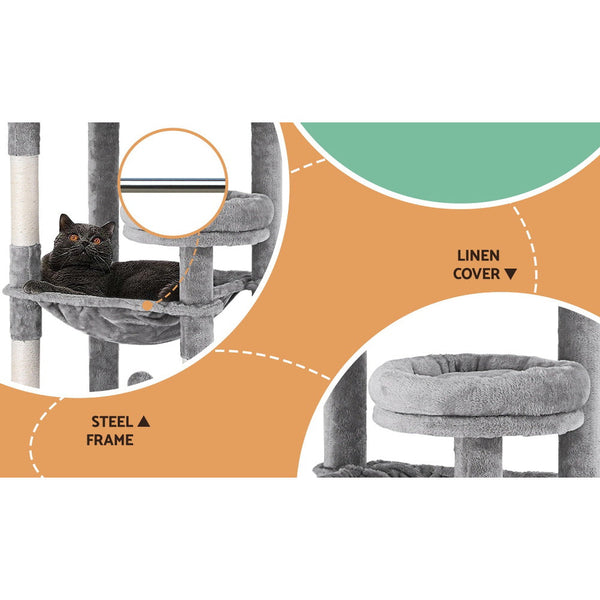 I.Pet Cat Tree Tower Scratching Post Scratcher 143Cm Condo House Trees Grey Furniture & Scratchers