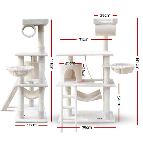 I.Pet Cat Tree 141Cm Tower Scratching Post Scratcher Condo Wood House Bed Furniture & Scratchers