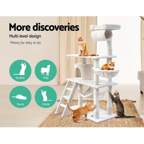 I.Pet Cat Tree 141Cm Tower Scratching Post Scratcher Condo Wood House Bed Furniture & Scratchers