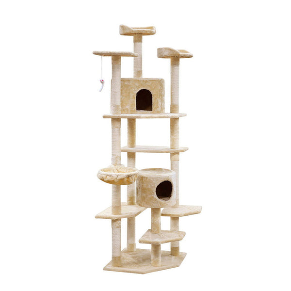 I.Pet Cat Tree 203Cm Tower Scratching Post Scratcher Condo Trees House Bed Beige Furniture & Scratchers