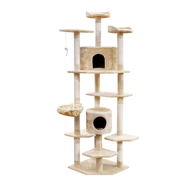 I.Pet Cat Tree 203Cm Tower Scratching Post Scratcher Condo Trees House Bed Beige Furniture & Scratchers