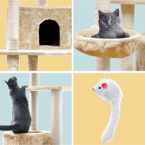 I.Pet Cat Tree 203Cm Tower Scratching Post Scratcher Condo Trees House Bed Beige Furniture & Scratchers