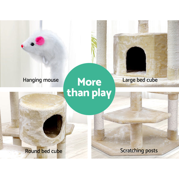 I.Pet Cat Tree 203Cm Tower Scratching Post Scratcher Condo Trees House Bed Beige Furniture & Scratchers