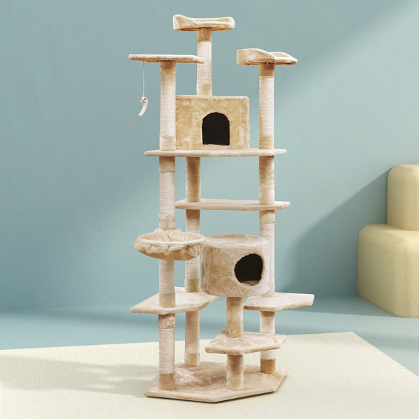 I.Pet Cat Tree 203Cm Tower Scratching Post Scratcher Condo Trees House Bed Beige Furniture & Scratchers
